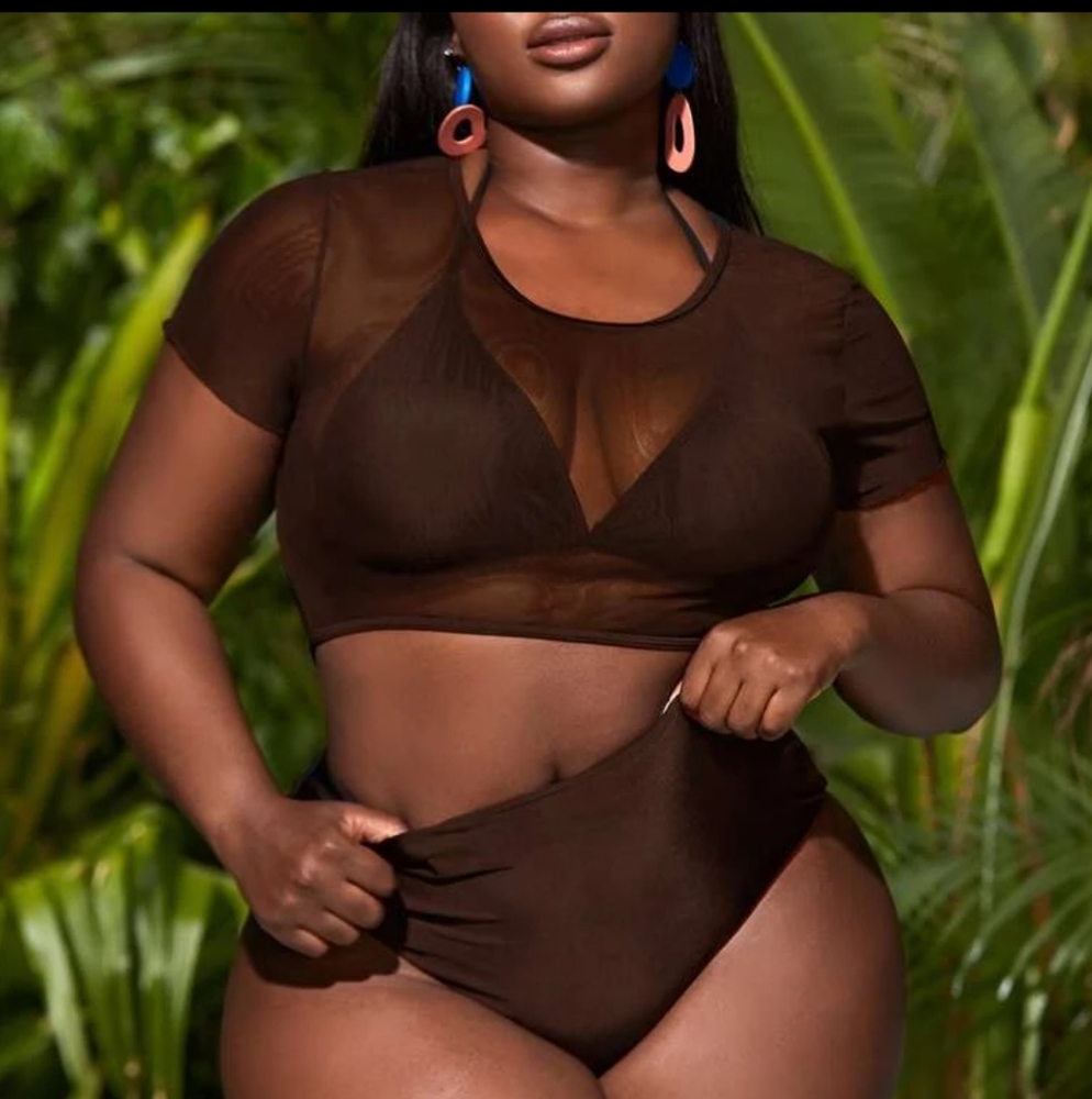 3pack Plus Solid Halter Bikini Swimsuit & Cover U… - image 1